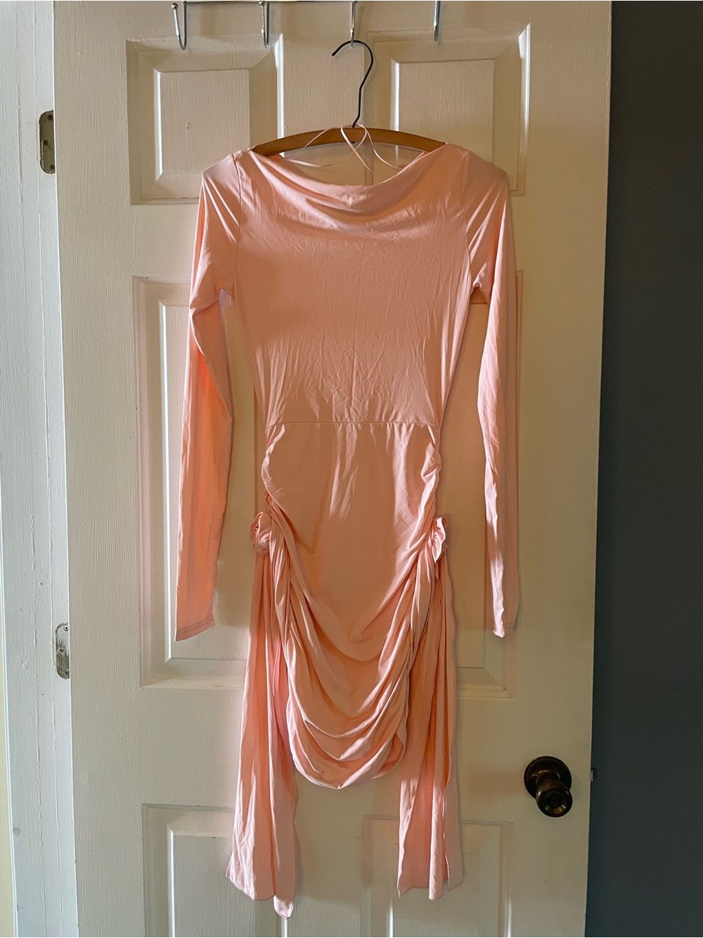Lioness Blush Pink Long Sleeve Draped Mini Dress